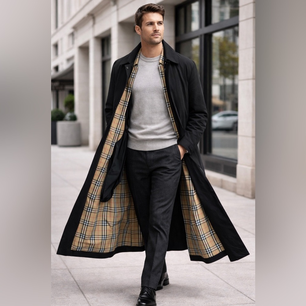 Black Burberry Trench Coat, 
46 R